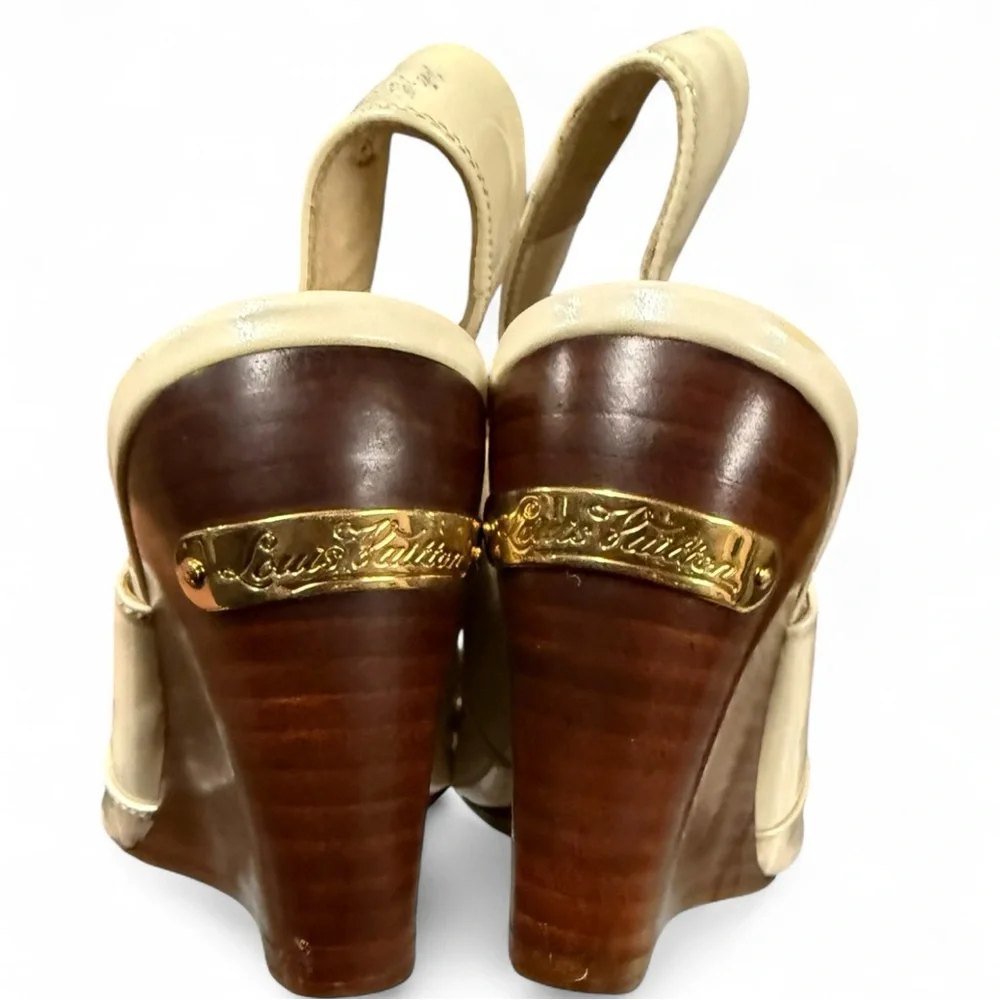Louis Vuitton Cream Wedge Sandals